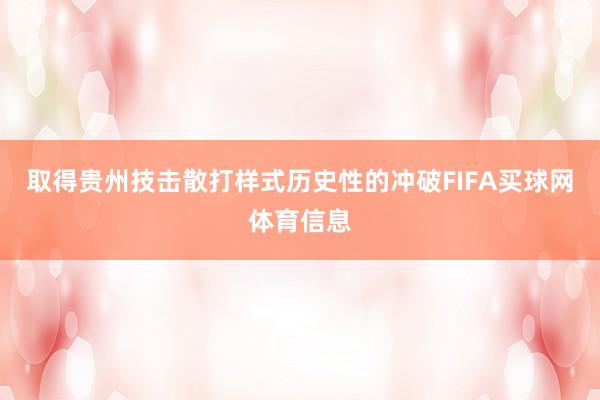 取得贵州技击散打样式历史性的冲破FIFA买球网体育信息